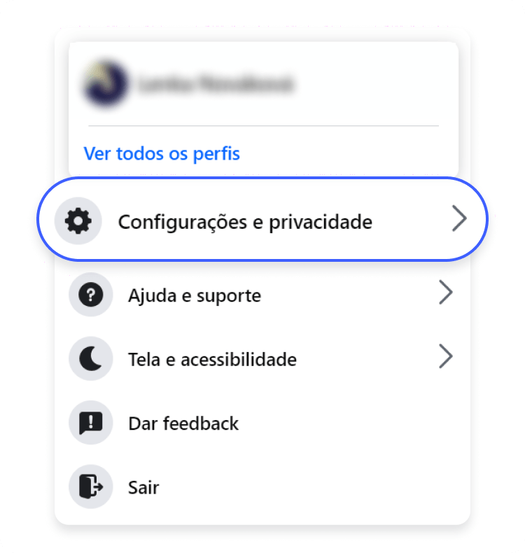 excluir facebook temporariamente: passo nº3 - clique configurações e privacidade