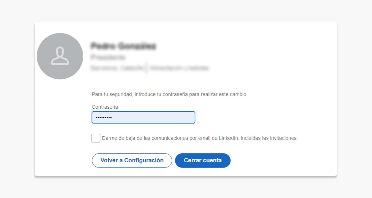 eliminar cuenta linkedin en un pc o mac: paso 5