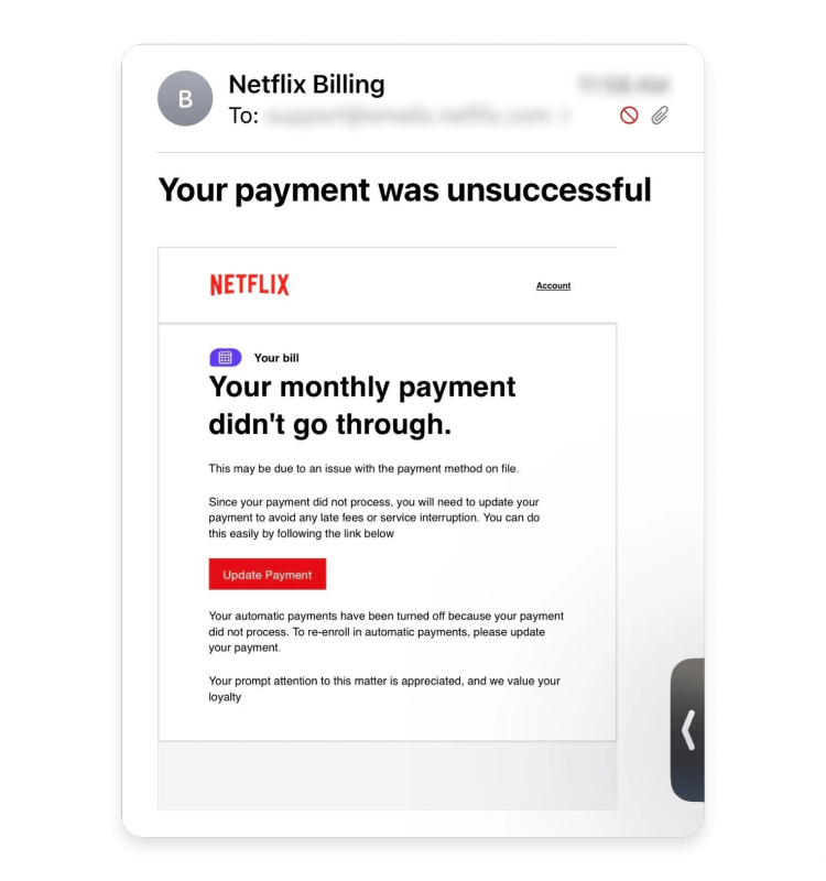An example of a Netflix payment scam.