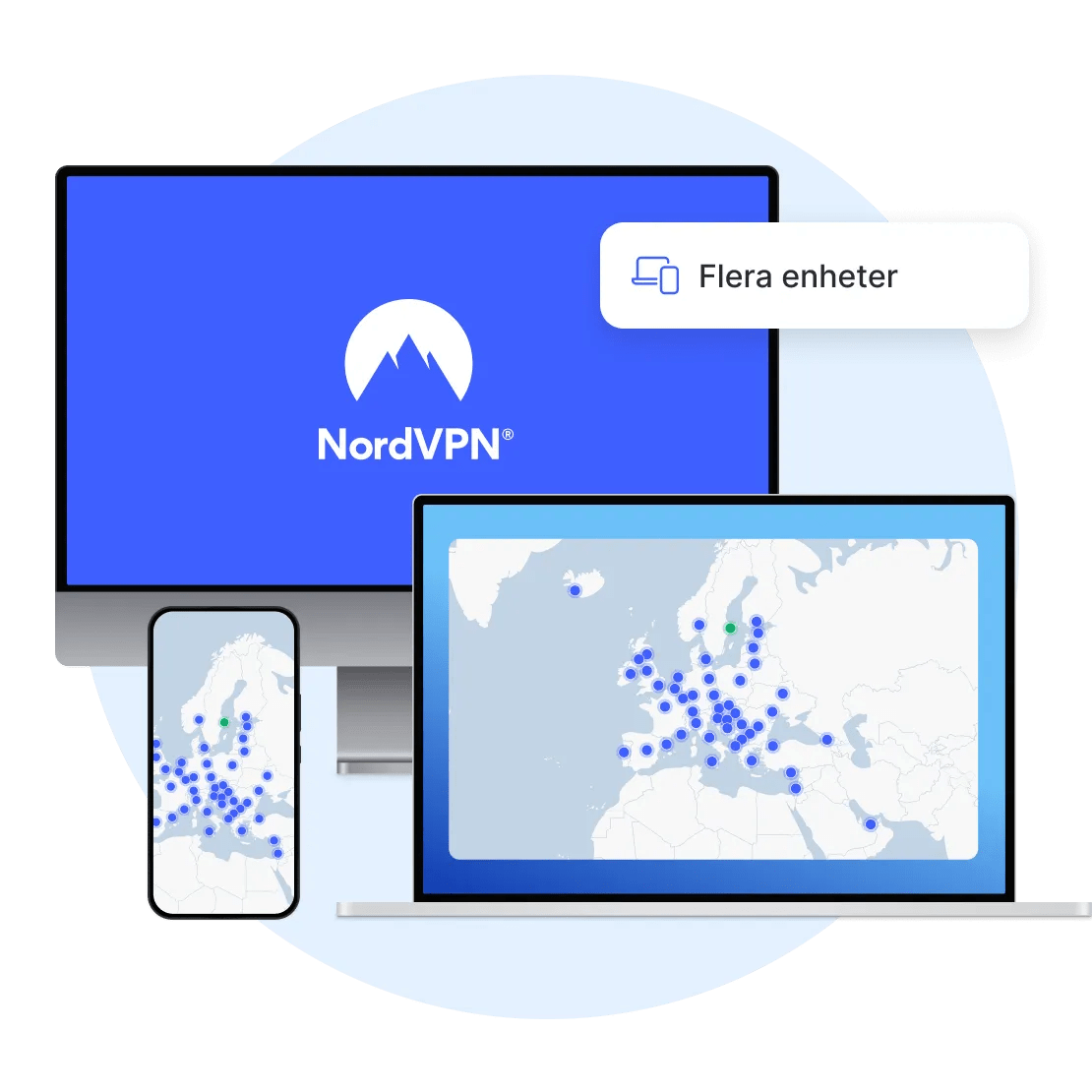 Flera enheter är anslutna till ett NordVPN-konto
