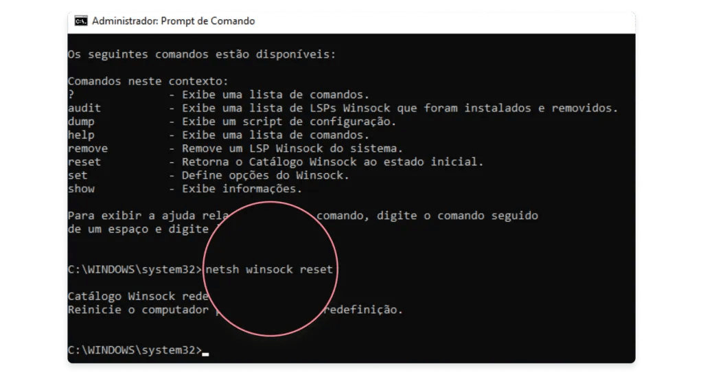 Redefinir configurações de rede: passo nº6