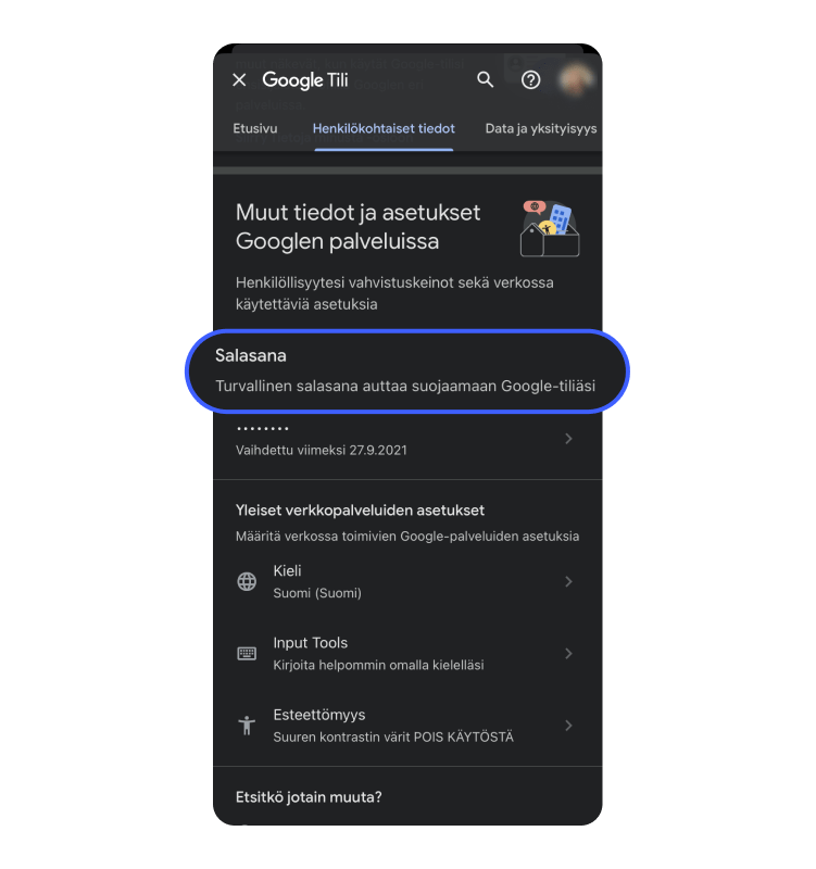 Näin Google-salasana vaihdetaan iPhonella vaihe 2