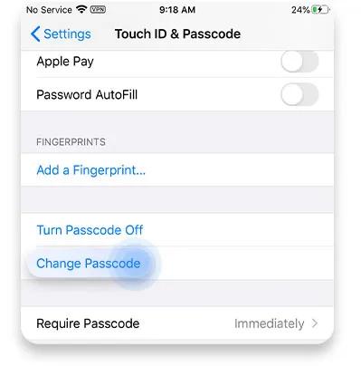 Tap on Change Passcode