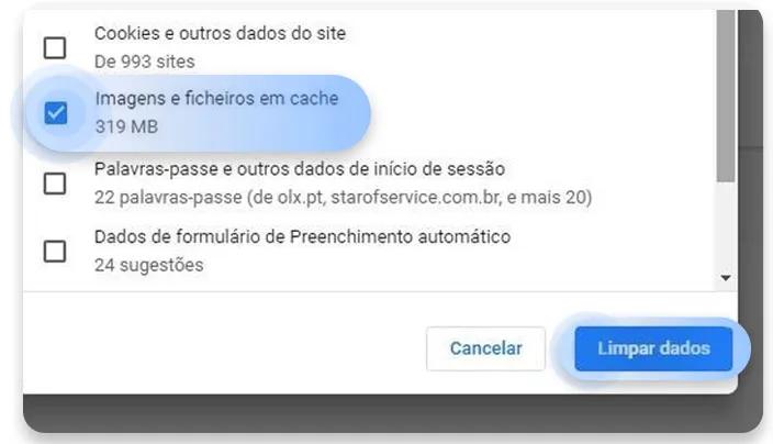 limpar cache do chrome: passo nº6