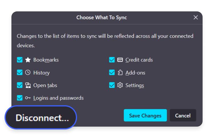 changing sync settings in firefox: step 2