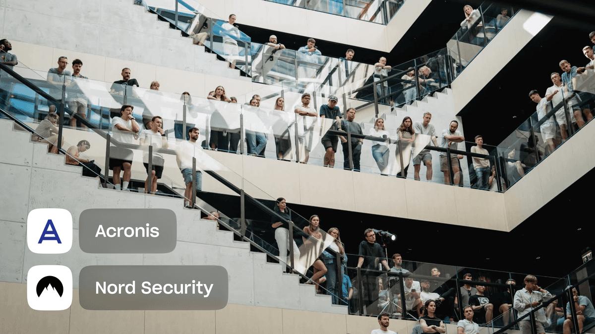 Nord Security Business Suite and Acronis logos side by side, marking their partnership.