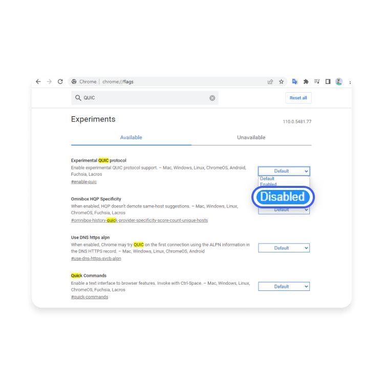 Desabilitando o QUIC no Google Chrome: passo nº4