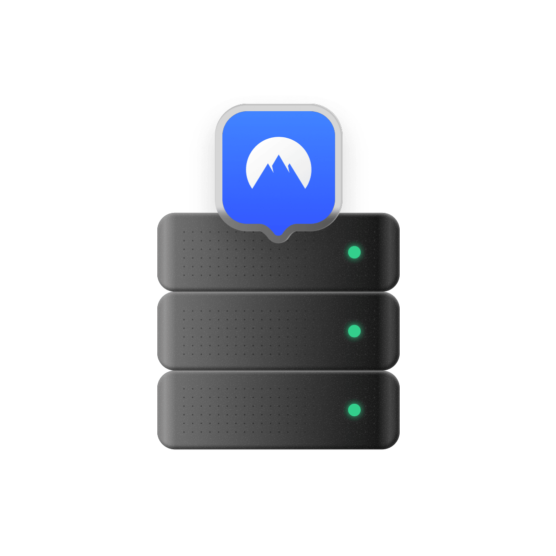 An illustration of a physical server with the NordVPN logo in front of it.
