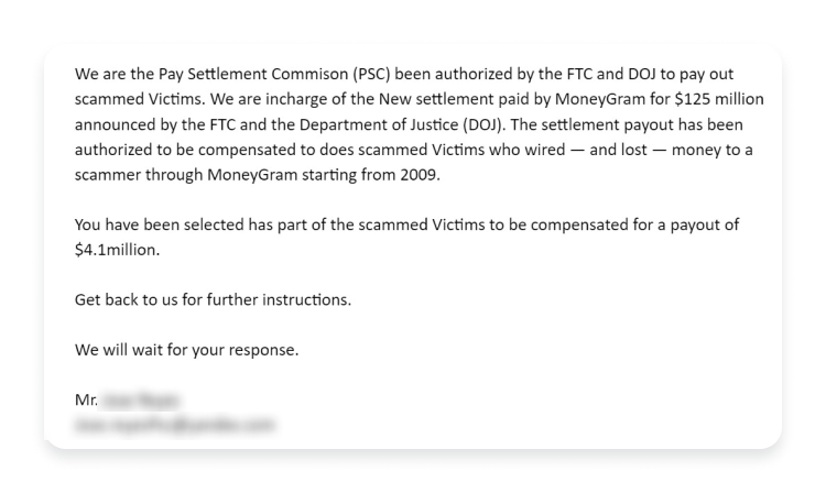 Nigerian Prince scam email example