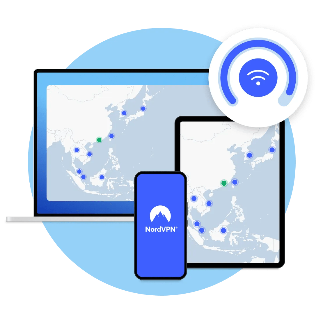 已開啟 NordVPN 應用程式的手提電腦，連接至美國的伺服器。