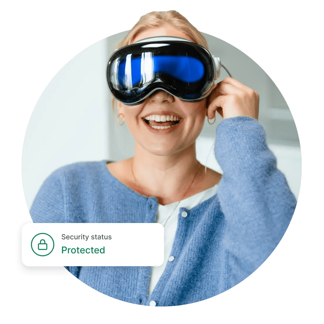A woman using Apple Vision Pro with NordVPN.