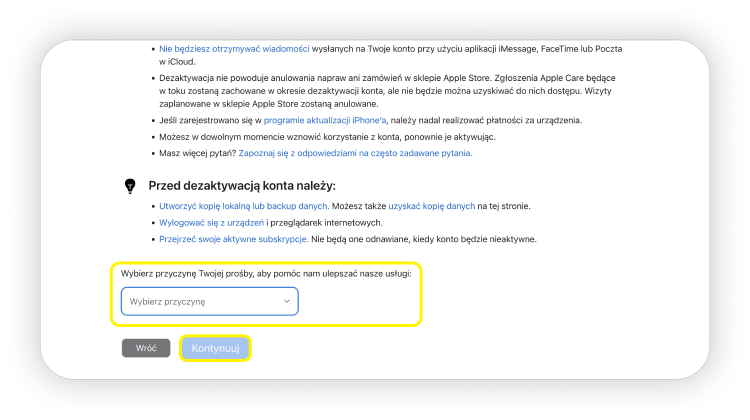 Krok 3: Jak dezaktywować konto Apple ID
