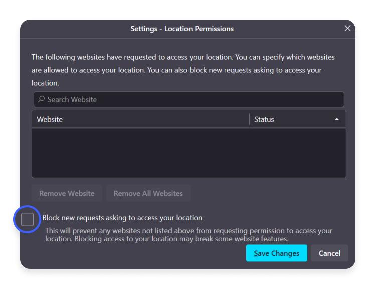 reviewing permissions in firefox: step 2