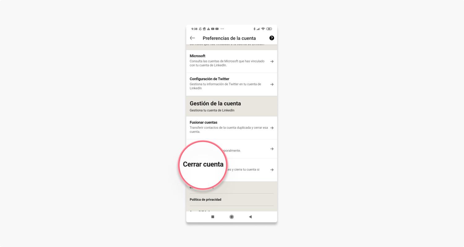 eliminar cuenta linkedin en un smartphone: paso 3