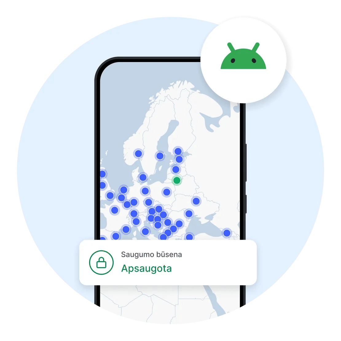 „NordVPN“ klientas veikia „Android“ išmaniajame telefone užšifruodamas naudotojo ryšį.