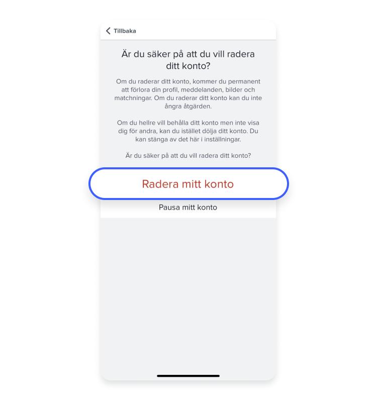 Så raderar du ett Tinder-konto steg 5