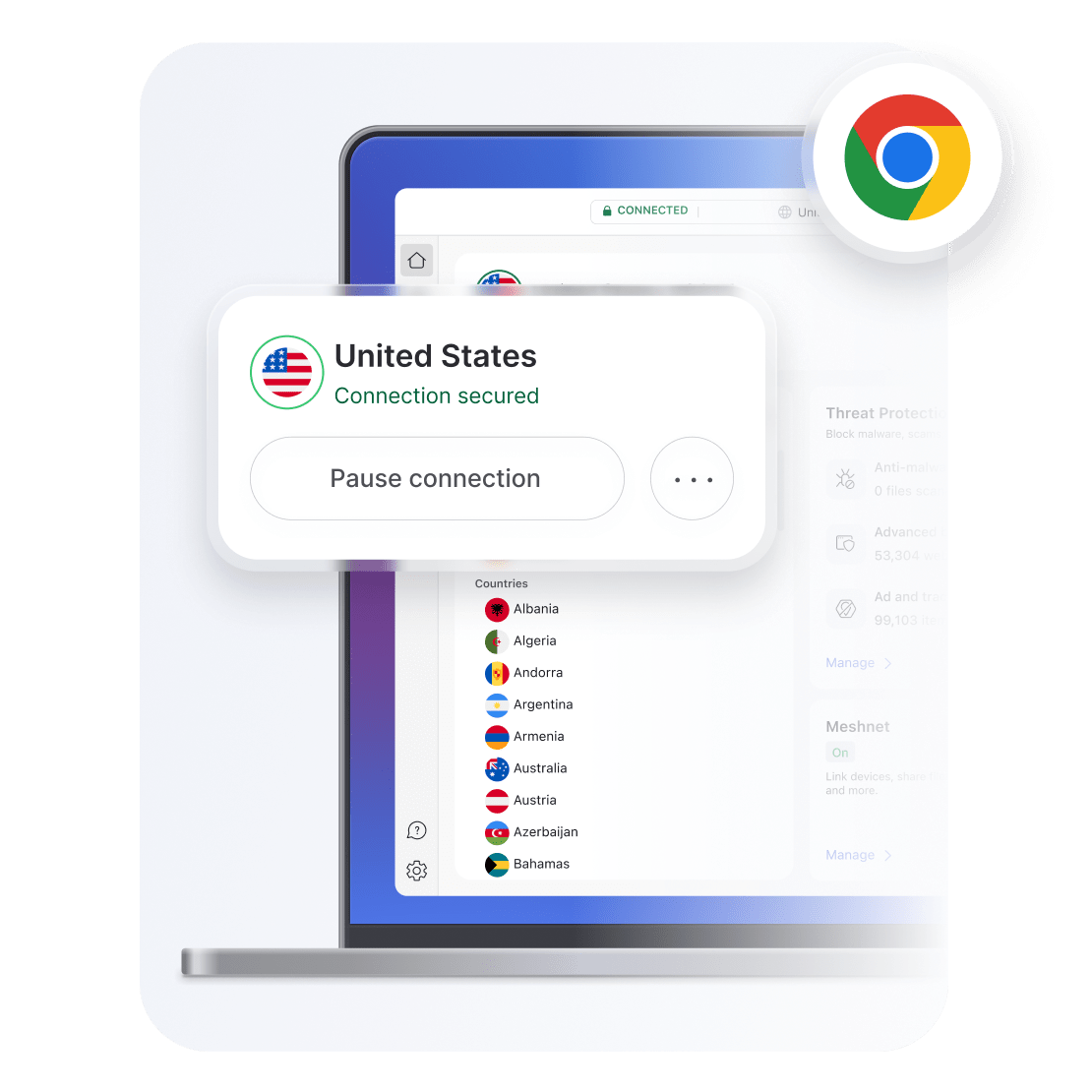 A computer screen showing a VPN on Chrome OS