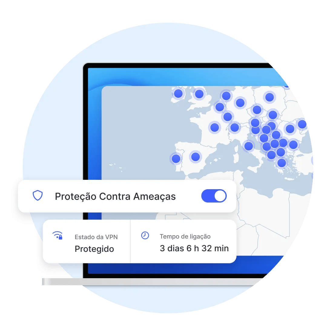 A aplicação NordVPN num computador portátil com a Proteção Contra Ameaças Pro ativada.