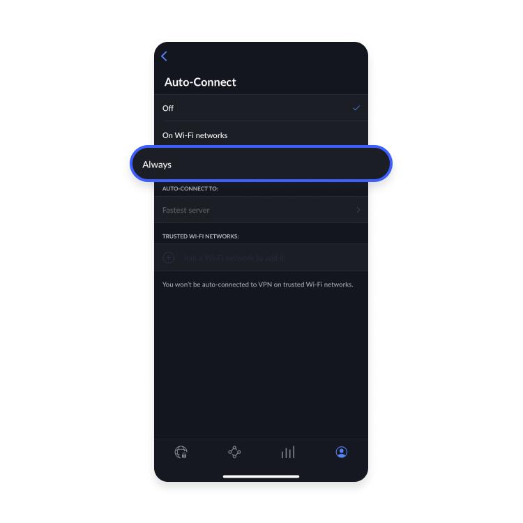 auto-connect setup on ios: step 3 - select prefered option