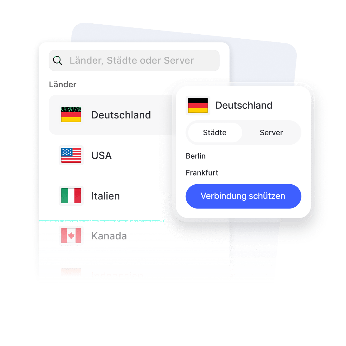 VPN-Software-Oberfläche für PCs und Laptops unter Windows.