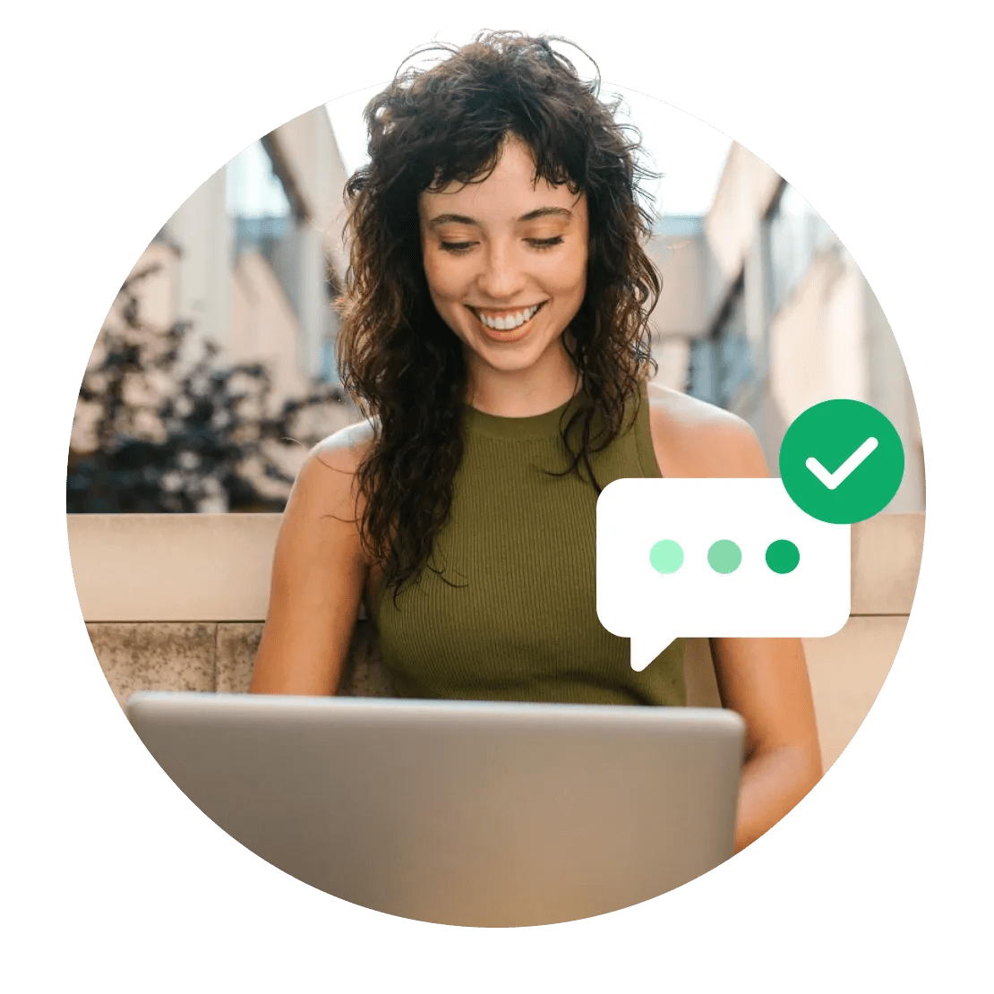A woman uses a VPN to access Grammarly from anywhere.