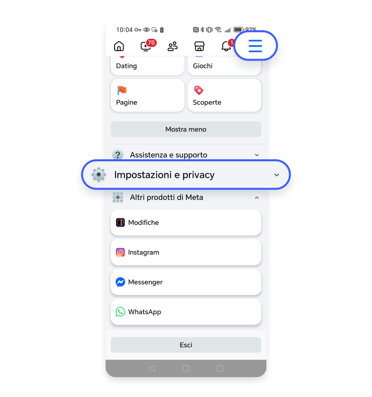 Impostazioni e privacy Facebook