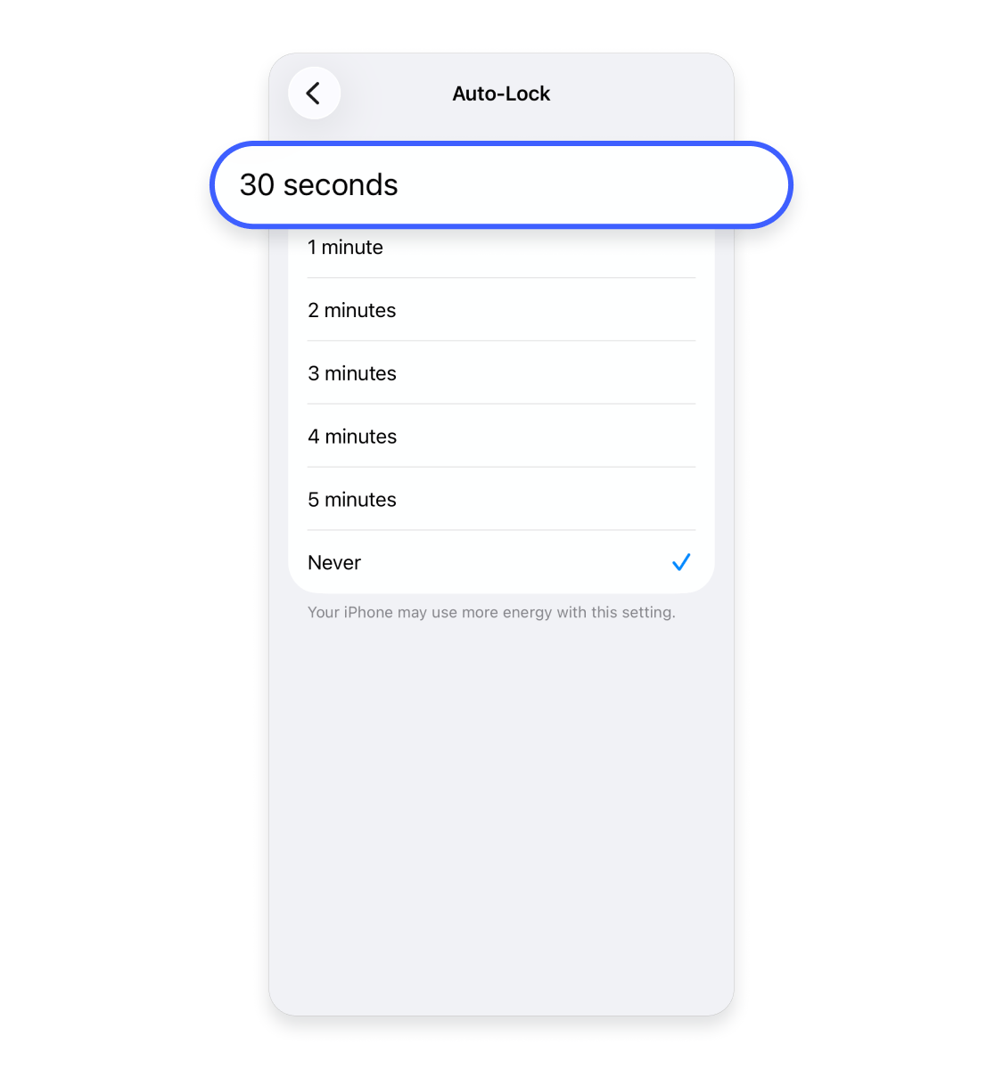 How to set a short auto-lock time on an iPhone: Step 3.