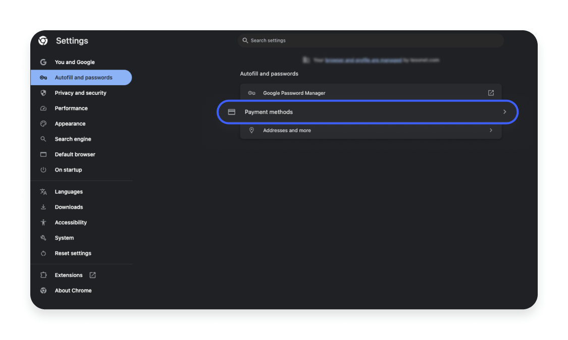 Turning off Autofill in Chrome Payments Step 1