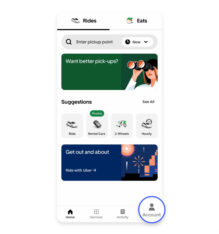 delete uber account mobile step 1