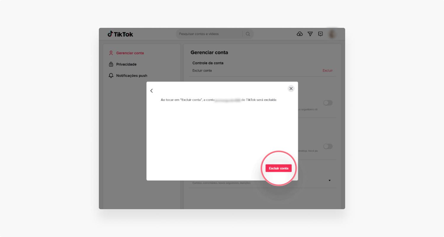 excluir conta do TikTok pelo computador: passo nº7
