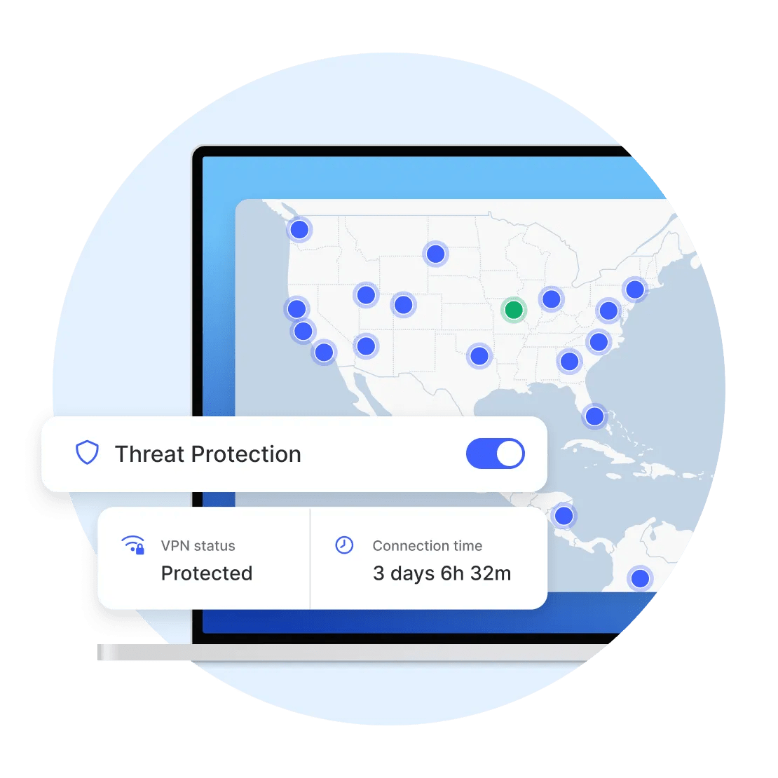 NordVPN app on a laptop with Threat Protection Pro switched on.