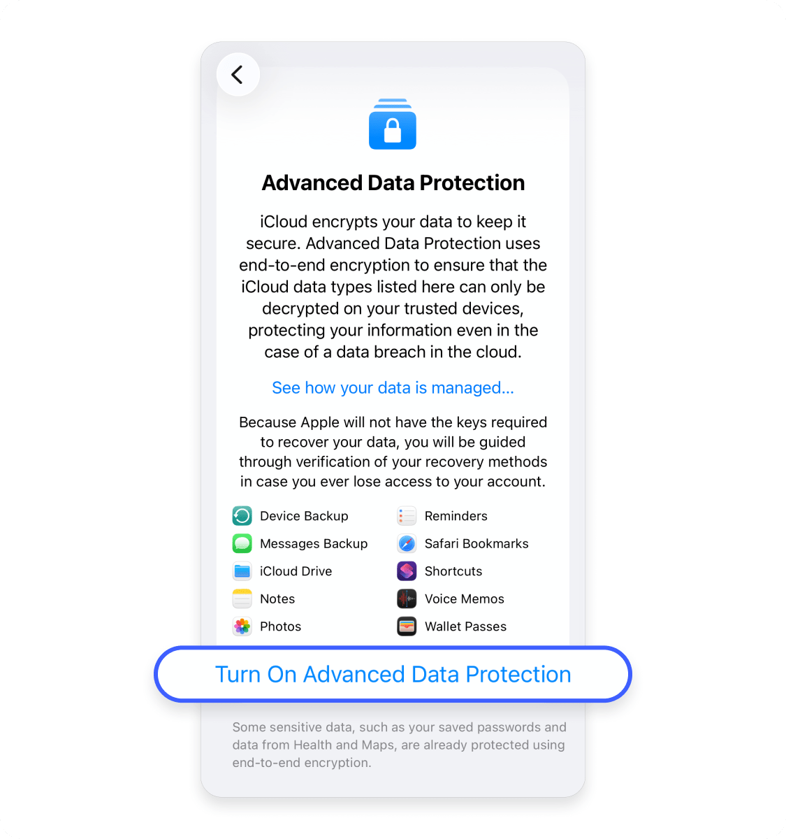 How to turn on Advanced Data Protection on an iPhone: Step 4.