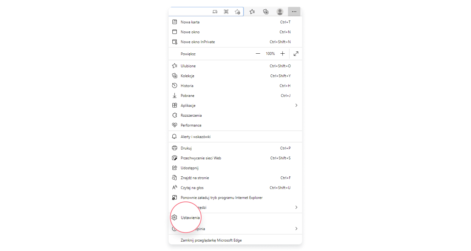 Czyszczenie cookies – MS Edge: krok 1