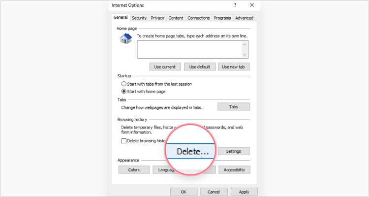 Delete cookies in Internet Explorer