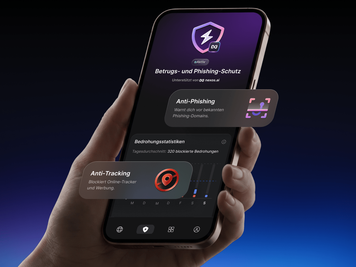 Eine Person, die den Antivirus der neuesten Generation nutzt, um auf ihrem Smartphone den Betrugsschutz zu aktivieren.