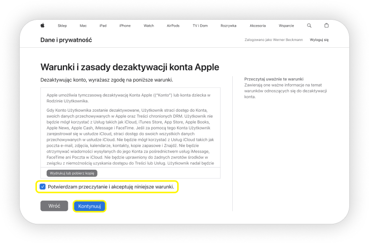 Krok 4: Jak dezaktywować konto Apple ID