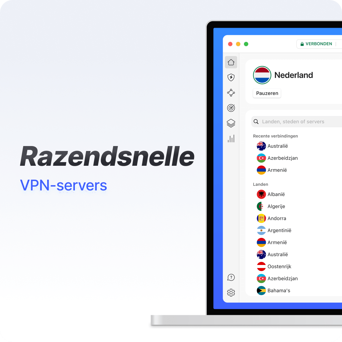 De NordVPN-app op een laptop toont een supersnelle VPN-verbinding.