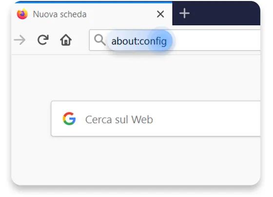 Come disattivare WebRTC su Firefox passo 1