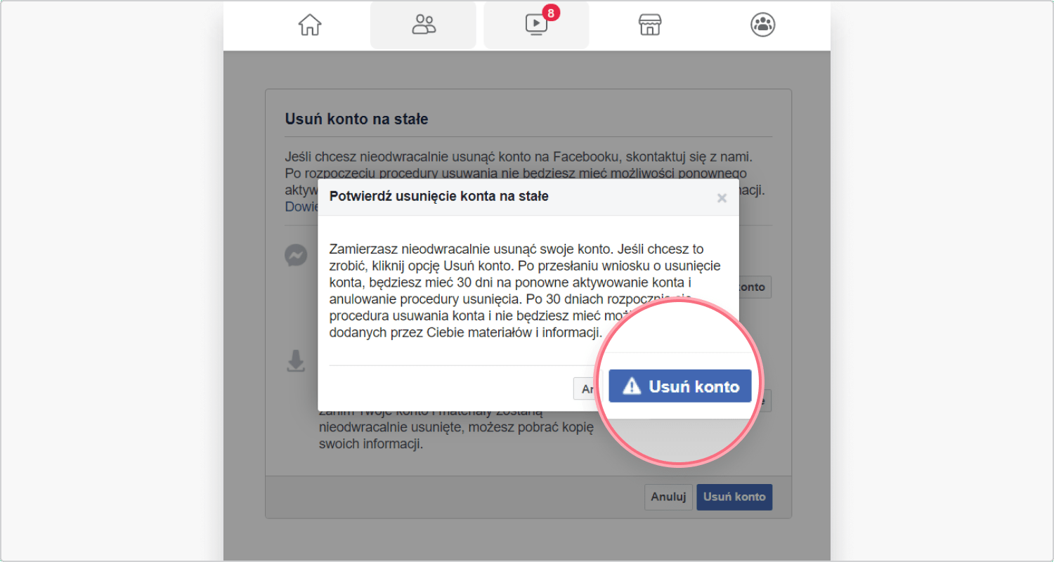 jak usunąć konto na facebooku: krok 3