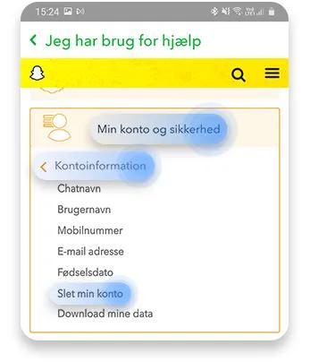 slet snapchat konto permanent (mobiltelefon): trin 7-9