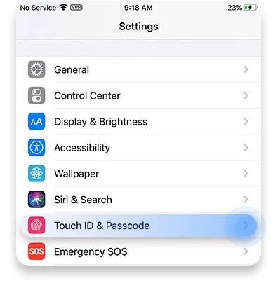 Tap on Touch ID &amp; Passcode