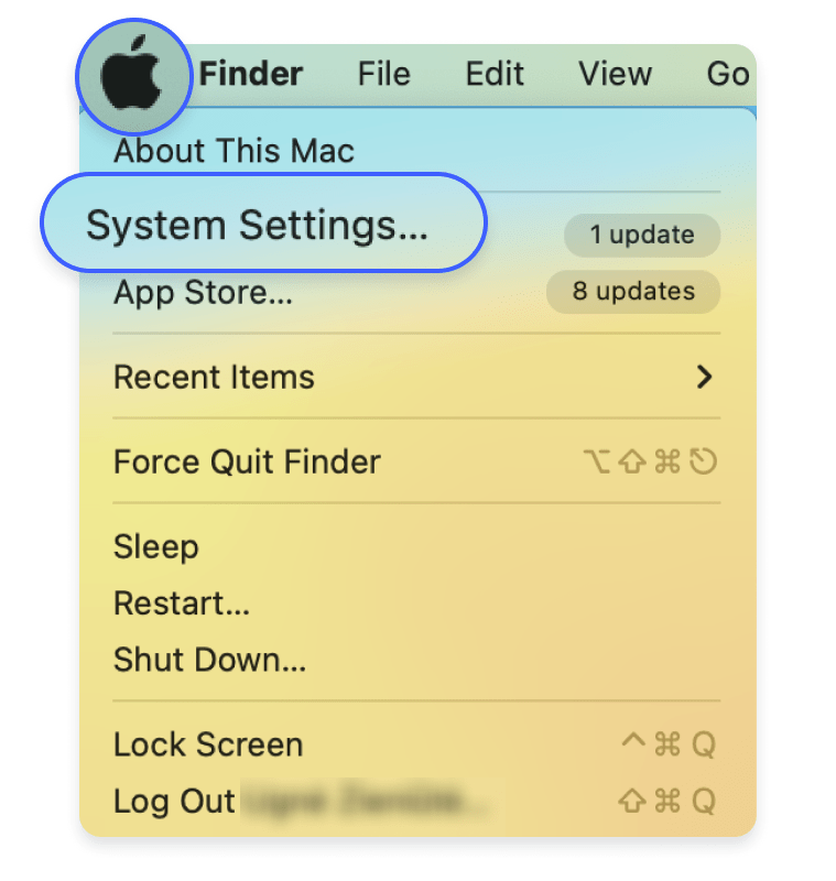 find network security key on macos: step 1 - open settings