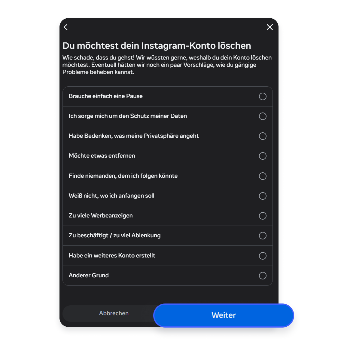 Instagram-Account löschen 3