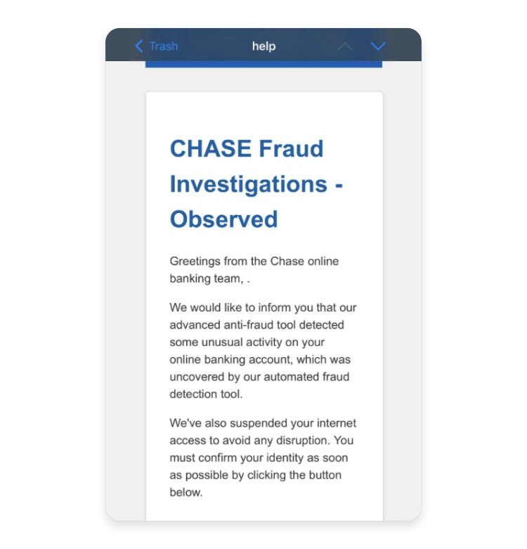 banking scam phishing email