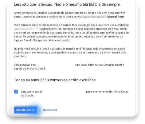 excluir conta gmail: passo nº6