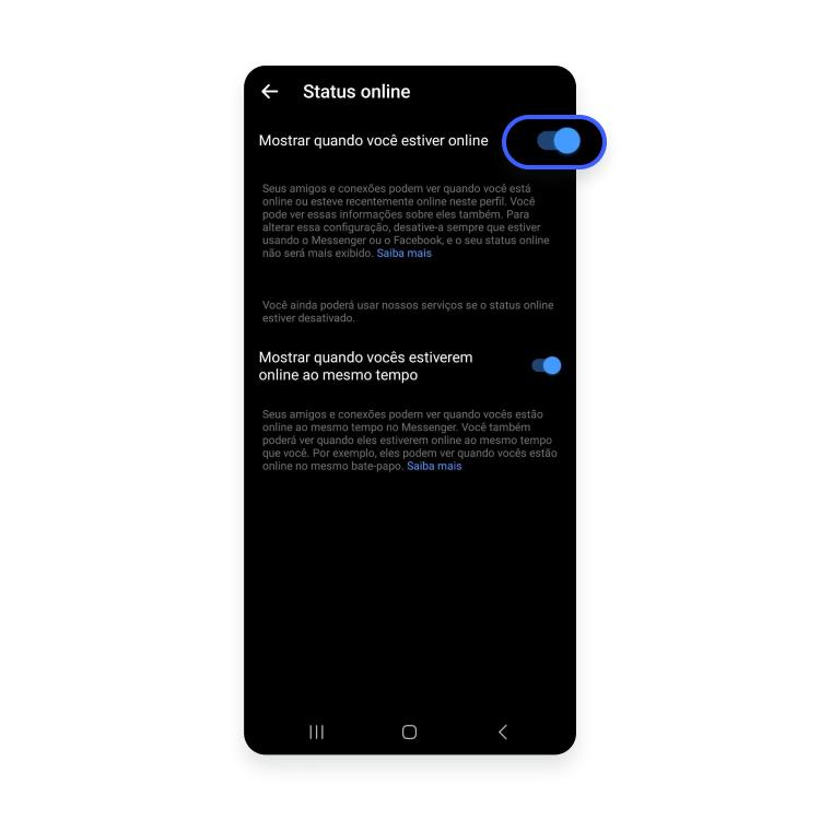 como desativar o messenger temporariamente - passo nº7 - desabilite a opção mostrar quando você estiver online