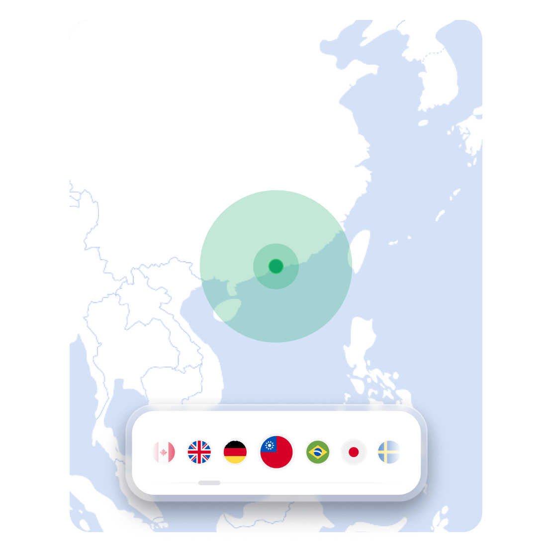 NordVPN 地圖，顯示用於變更虛擬位置的伺服器位置。