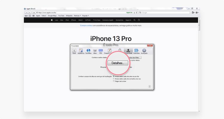 limpar cookies no Safari: passo nº6