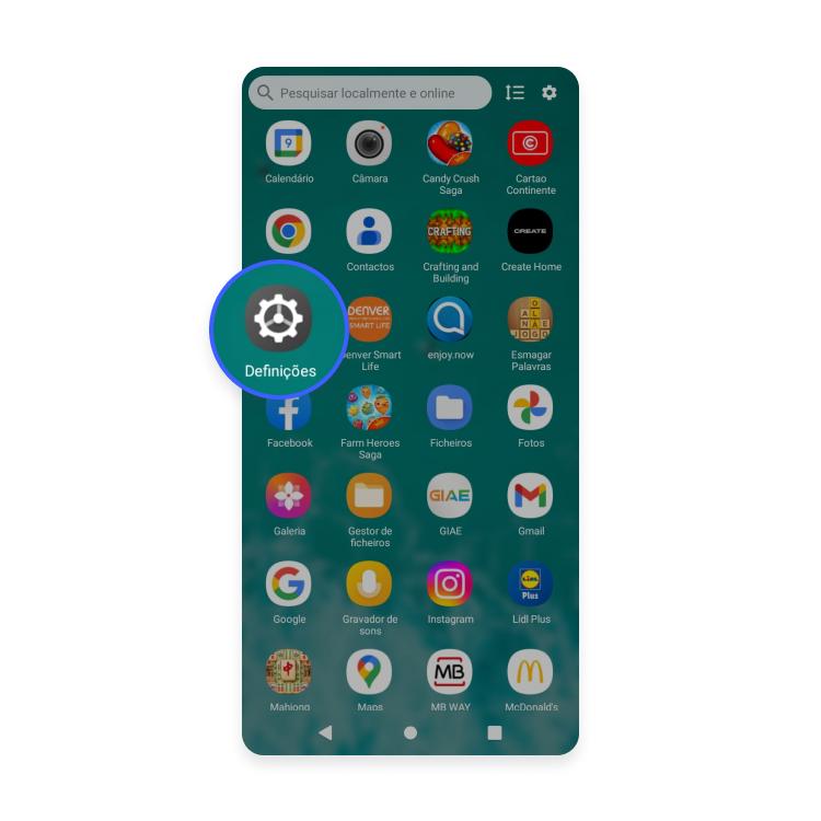Aceda às definições do seu Android