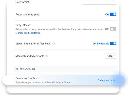 Click on Delete account